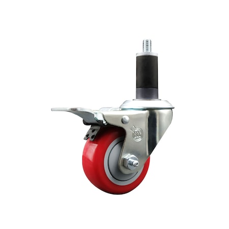 Service Caster 3'' SS Red Poly Swivel 1-1/4'' Expanding Stem Caster Total Lock Brake SCC-SSEXTTL20S314-PPUB-RED-114